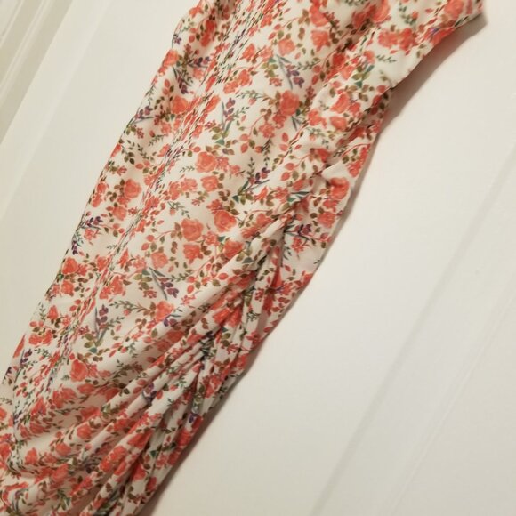 NWT Pink Floral Bodycon Maxi Long Dress Rosette Rose w/ Side Slit Medium Ruched - Picture 15 of 15